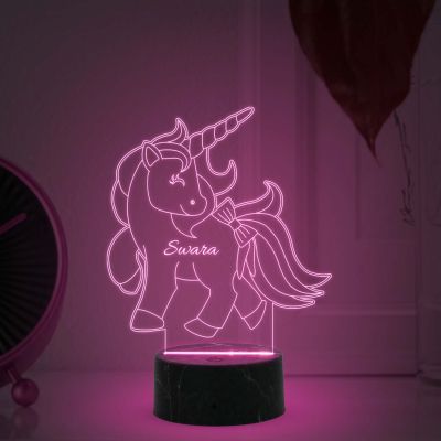 3D Illusion Unicorn Horse  Night Lamp with Warm White Light Customized with Name Gifts for Kids ,Bedroom Decoration